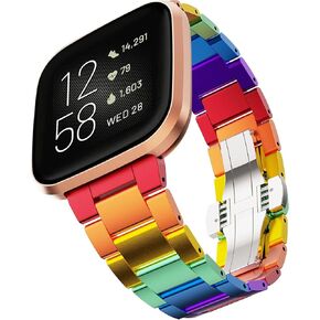 Band Compatible with Fitbit Versa/Versa 2 /Versa Lite Bands Women, Aluminum Metal Band Colorful Replacement Wristband for Fitbit Versa 2, Rainbow