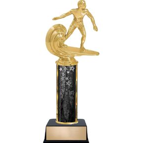 Customizable 12" Surfing Male Black Star Trophy Award, Engrave Now