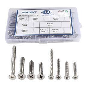 304 Stainless Steel Wood Screws Assortment Kit,160 pcs, Phillips Drive Countersunk Head,Wood Screws,Screws,Drywall Screws,Sheet Metal Screws,Screws Set,8 Sizes M3/M4(20mm,25mm,30mm,40mm)
