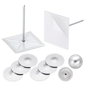 PATIKIL 300pcs Self Stick Insulation Pins 2-1/2inch, 1.5 Inch Self Locking Washers Round 7/8 Inch Aluminum Insulation Hangers Cap Washers for Foam Board Wall Floor Ceiling 100Set/300 pcs