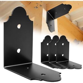 4 Pcs Heavy-Duty L Angle Yards 90 Degrees Bracket for Wood, Internal Connection for Joining Posts and Beams After Butt Joints, Thickness 3 mm, Complete with 16 Screws, Black Angle Iron