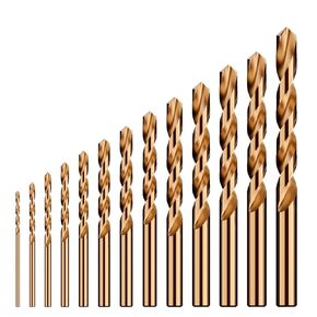 13pcs High-Speed Steel Straight Handle M43 Cobalt Twist Drill Bits Set Industrial Grade Stainless Steel Drilling for Metal 1/16" - 1/4"