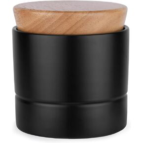 Butter Dish,Samseel Porcelain Butter Keeper Crock with Water Line and Thick Wooden Lid, a Countertop French Butter Dish Container for Spreadable,Matte Black in Saudi Arabia