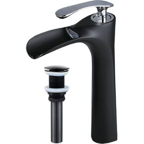 Single Handle Waterfall Bathroom Vessel Sink Faucet with Extra Large Rectangular Spout,One Hole Deck Mount Lavatory Commercial Mixer Tap,Black