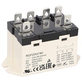 1 Pack General Purpose Relay, RGF2OU740, 25A 200-240VAC Coil Voltage, 6Pin Double Pole Single Throw Normally Open Contacts, UL Certification (1)