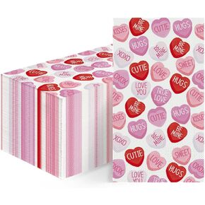 Horaldaily 100 Valentine Paper Paper Decorative Guest Fackins ، Pink Tiny Heart Hand Plaid for Barty Gunch Dinn