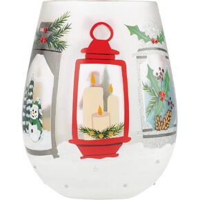 Enesco Designs by Lolita Holiday Festive Lanterns Hand-Painted Artisan Stemless Wine Glass, 20 Ounce, Multicolor