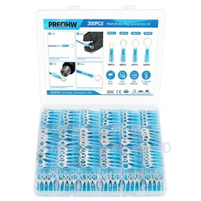 200PCS Heat Shrink Ring Connectors kit, Marine Grade Ring Terminals, Waterproof Electrical Connectors for Automotive (Incl.#10,1/4",5/16",3/8" Eyelet Connectors)