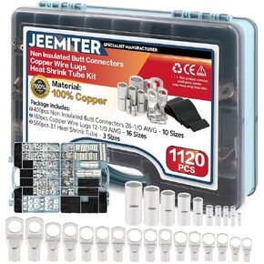 موصلات بعقب غير معزولة 26-1/0 AWG ، العروات الأسلاك النحاسية ، موصلات طرفية لـ AWG12 10 8 6 4 2 0 ، مجموعة تقلص الحرارة ، موصل تجعيد الأسلاك ، طرف لصق النحاس العاري