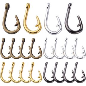 50 Pieces 5 Styles Fishhook Charm Pendants Vintage Alloy Fish Hook Pendants for DIY Bracelet Necklace Jewelry Making, Antique Bronze