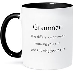 3dRose Saying-The Definition of Grammar Mug, 11 oz, Black