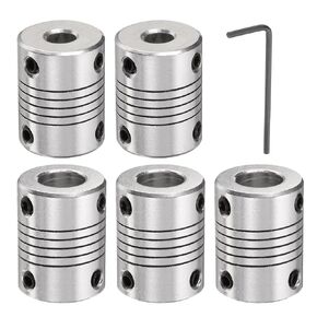 uxcell 5 Pcs Aluminum Alloy Shaft Coupling 6.35mm to 8mm, Flexible Coupling Motor Connector Joint, Stepper Motor Coupler for CNC Machine & 3D Printer (L25xD19)