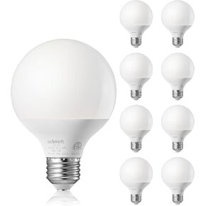 EDISHINE Vanity Light Bulbs, G25 LED Bathroom Light Bulbs, Globe 25 Watt Equivalent Light Bulbs, CRI90+ 2700K Warm White 450LM, E26 Base, 8 Pack Non-dimmable, ETL Listed