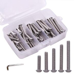 1/4-20 x 1, 1-1/4", 1-1/2", 1-3/4", 2" Button Head Socket Cap Screws Bolts Assortment 50 PCS, 304 Stainless Steel 18-8, Allen Hex Drive, Full Thread
