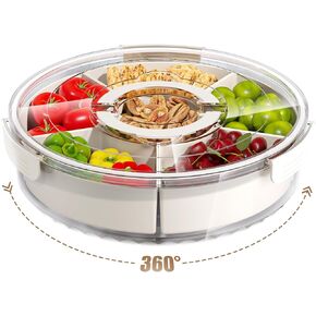 Divided Serving Tray with Lid and Handle,Large Snack Spinner,Snackle Box Container, Multi-purpose Food Platter for Charcuterie Veggie Fruit, Taco Tuesday Movie Night Travel Beach Picnic Essentials