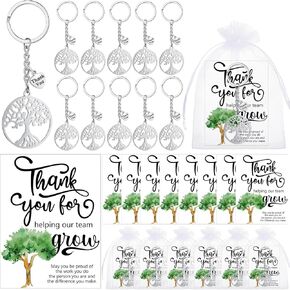 Sasylvia 36 Sets Team Appreciation Gifts Include Tree Appreciation Keychain with Heart Shaped Charm, Thank You Cards and Organza Bags Keychain Gifts for Coworker Staff Employee Staff