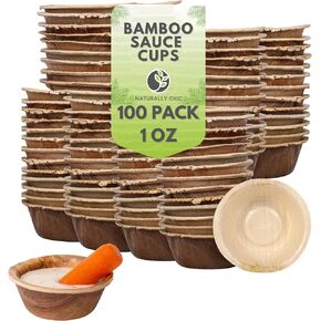 Mini Palm Leaf Dip Bowls - 2.5 Inch 100 Pack Sauce Cups - Same as Small Bamboo Bowls for Sauces - Eco Friendly, Disposable, Compostable and Biodegradable - Mini 1.5 oz Ramekins