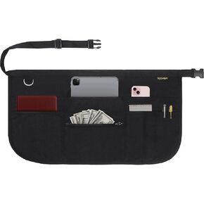 7 Pockets Server Apron with Buckle Closure & Zippered Money Pouch – Stain Resistant, Black Waitress Apron
