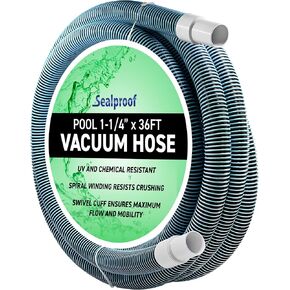 Swimming Pool Vacuum Hose 1-1/4" x 36-Ft, Swivel Cuff Kinkproof Design, Made in USA, Connects to Vacuum Head, Skimmer, Filter Pump for Cleaning Above Ground or In Ground Pools