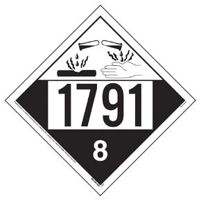 1791 Placard, Class 8 Corrosive 25-pk. - 10.75" x 10.75" Removable Self Adhesive Economy Vinyl for Short-Term Applications, DOT Hazmat Compliant, J. J. Keller & Associates, Inc.
