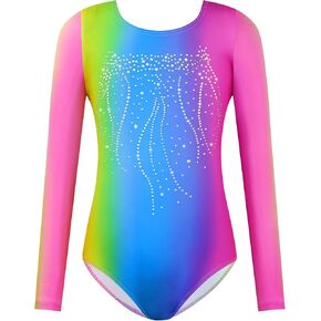Nymphperi Girls Gymnastics Leotards Long Sleeve Kids Tumbling Outfit Stretchy Bodysuit for Practice