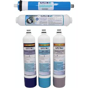 PureT FPK-E3-5 | Filter Set for EZ Slim Reverse Osmosis System, Full Water Replacement Filter Set - Sediment, Carbon & Reverse Osmosis Water Filter, Drinking Water Filter, Compatible w/ E3RO550-EZ