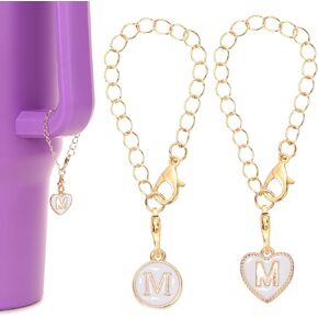 HOMICO 2PCS Round Heart Shaped Letter Chain Accessories for Stanley Cup Personalized Name ID Letter Chain Accessories for Stanley Tumbler
