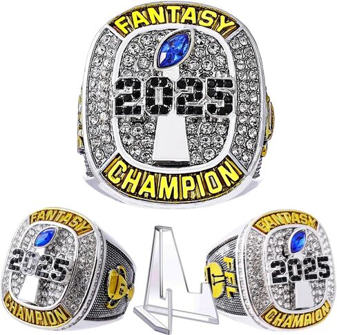 2025 Fantasy Football Championship Ring | Heavy FFL Champion Ring | Gold Silver Tone Plated Award Trophy for Fantasy Football League Winner in Saudi Arabia