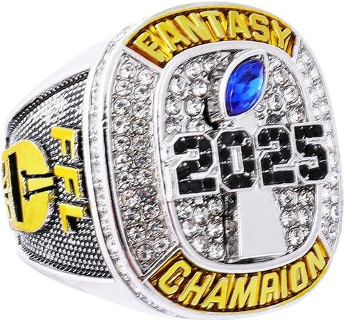 2025 Fantasy Football Championship Ring | Heavy FFL Champion Ring | Gold Silver Tone Plated Award Trophy for Fantasy Football League Winner in Saudi Arabia