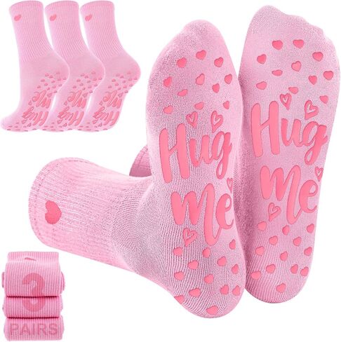 Geyoga Valentine's Day Gifts for Her 3 Pairs Heart Pilates Socks for Women Nonslip Gripper Yoga Athletic Crew Socks in Saudi Arabia