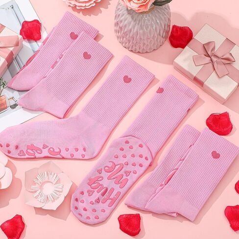 Geyoga Valentine's Day Gifts for Her 3 Pairs Heart Pilates Socks for Women Nonslip Gripper Yoga Athletic Crew Socks in Saudi Arabia