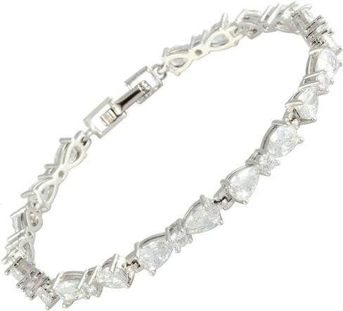 RIZILIA Women Pear White Cubic Zirconia CZ 18K Gold Plated Flower Tennis Bracelet Chain in Kuwait