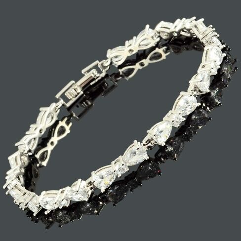 RIZILIA Women Pear White Cubic Zirconia CZ 18K Gold Plated Flower Tennis Bracelet Chain in Kuwait