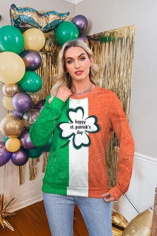 ALLTB St Patrick's Day Sweatshirt Women Lucky Shamrock Graphic Pullover Magically Delicious Letter Print Long Sleeve Top in Saudi Arabia