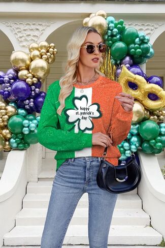 ALLTB St Patrick's Day Sweatshirt Women Lucky Shamrock Graphic Pullover Magically Delicious Letter Print Long Sleeve Top in Saudi Arabia