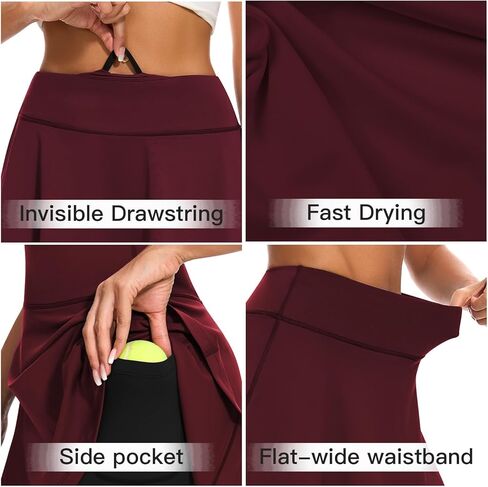 طماق تنس Woweny مع جيوب للنساء النشطين الكشكش غولف كابريس مع Skort Pickleball Yoga تشغيل in Kuwait