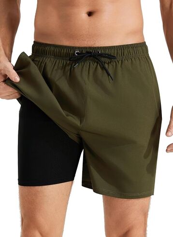 Roxdme Mens Swim Trunks with Compression Liner Quick Dry Beach Shorts with Zipper Pockets in Kuwait
