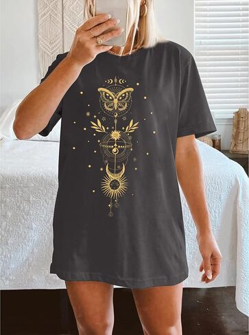 CSDAJIO Women's Casual Short Sleeve Loose Shirt Oversized T-Shirt Trendy Going Out Crew Neck Summer Graphic Tees in Kuwait