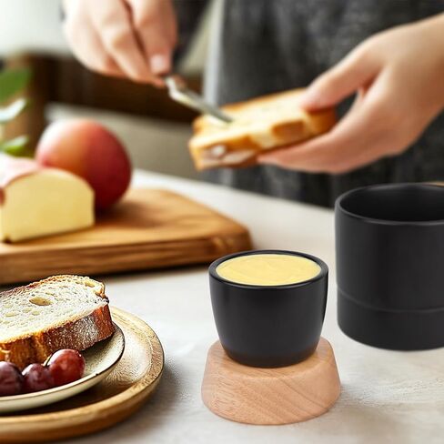 طبق زبدة ، حارس حارس زبدة زبدة سامسيل مع خط ماء وغطاء خشبي كثيف ، حاوية طبق زبدة فرنسية كونترتوب للانتشار ، الأسود غير اللامع in Saudi Arabia