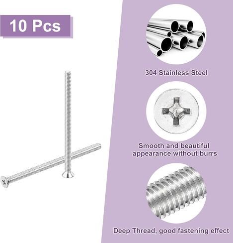 uxcell 10 pcs #10-24x3 inches Machine Screws Phillips Pan Cross Head Screws Fasteners Bolts 304 Stainless Steel Silver for Wall Socket,House Repairs in Saudi Arabia