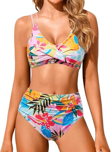 Holipick Women High Waisted Bikini Set Two Piece Swimsuits Push up Wrap Swim Suits Top Tummy Control Bathing Suit in Saudi Arabia