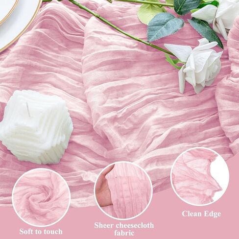 3PCS Table Runner Cheesecloth 10FT Blushing Pink Boho Gauze Cheese Cloth Rustic Sheer Table Runners for Valentine's Day Spring Easter Wedding Bridal Baby Shower Party Decoration in Saudi Arabia