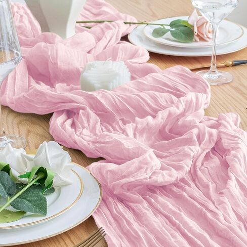 3PCS Table Runner Cheesecloth 10FT Blushing Pink Boho Gauze Cheese Cloth Rustic Sheer Table Runners for Valentine's Day Spring Easter Wedding Bridal Baby Shower Party Decoration in Saudi Arabia