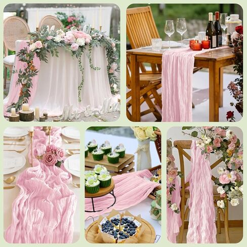 3PCS Table Runner Cheesecloth 10FT Blushing Pink Boho Gauze Cheese Cloth Rustic Sheer Table Runners for Valentine's Day Spring Easter Wedding Bridal Baby Shower Party Decoration in Saudi Arabia