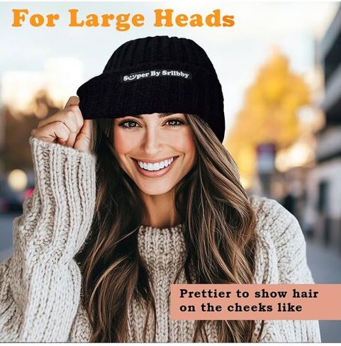 Winter Cuffed Beanie Hats, Warm Slouchy Beanie Hat, Soft Knit Skull Caps Breathable Beanies for Large Head Women Men in Saudi Arabia