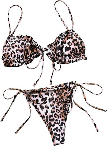 Lilosy Sexy Ribbed Padded String Thong Brazilian Bikini Swimsuit Set for Women Side Tie Knotted Bathing Suit 2 Piece in Saudi Arabia