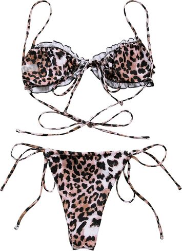 Lilosy Sexy Ribbed Padded String Thong Brazilian Bikini Swimsuit Set for Women Side Tie Knotted Bathing Suit 2 Piece in Saudi Arabia