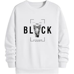 MakeMeChic Men's Letter Print Round Neck Sweatshirt Long Sleeve Loose Fit Pullovers Tops