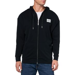 HUGO Men's Silver Logo Stretch Cotton Hooded Zip Up Sweatshirt