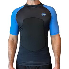 RIBBY SPF 50+ 5mm Padded Rash Guard, Black and Blue, Short Sleeve